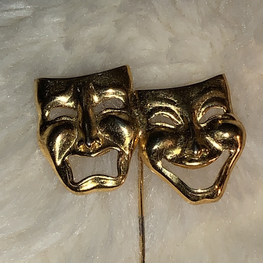 Vintage 80s Theatre masks stick pin brooch